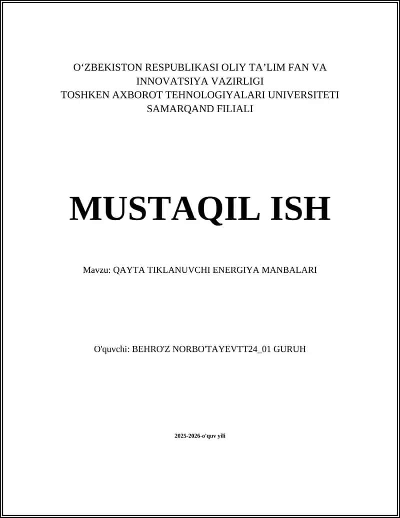 QAYTA TIKLANUVCHI ENERGIYA MANBALARI