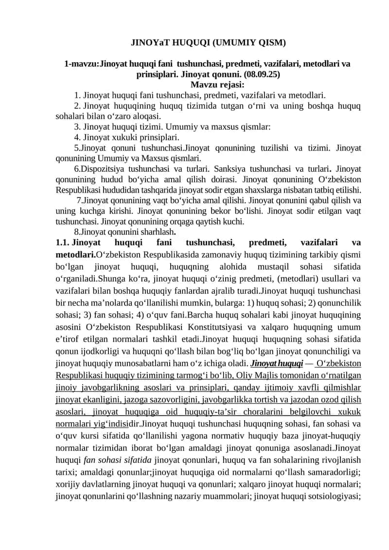 JINOYaT HUQUQI (UMUMIY QISM)