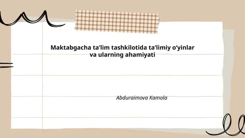 Maktabgacha ta'limda o'yinlar va ularning ahamiyati