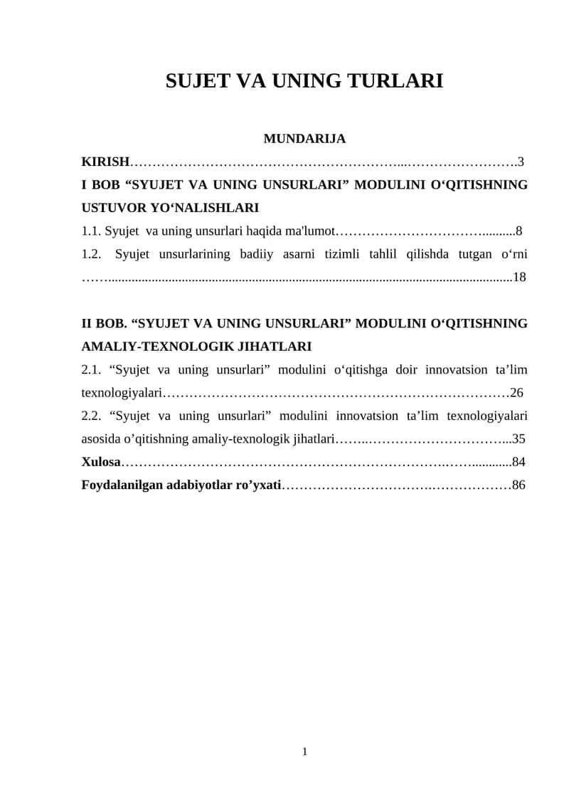 Syujet va uning unsurlari