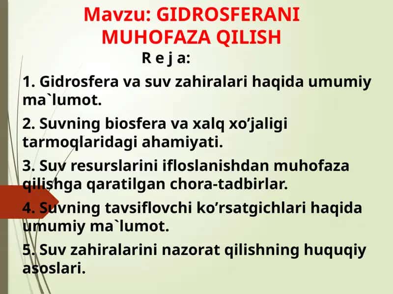 GIDROSFERANI MUHOFAZA QILISH