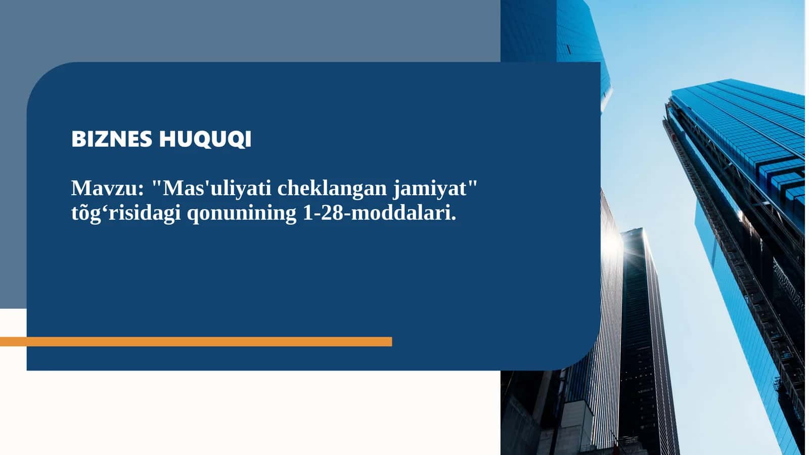 Mas'uliyati cheklangan jamiyat tõgʻrisidagi qonunining 1-28-moddalari.