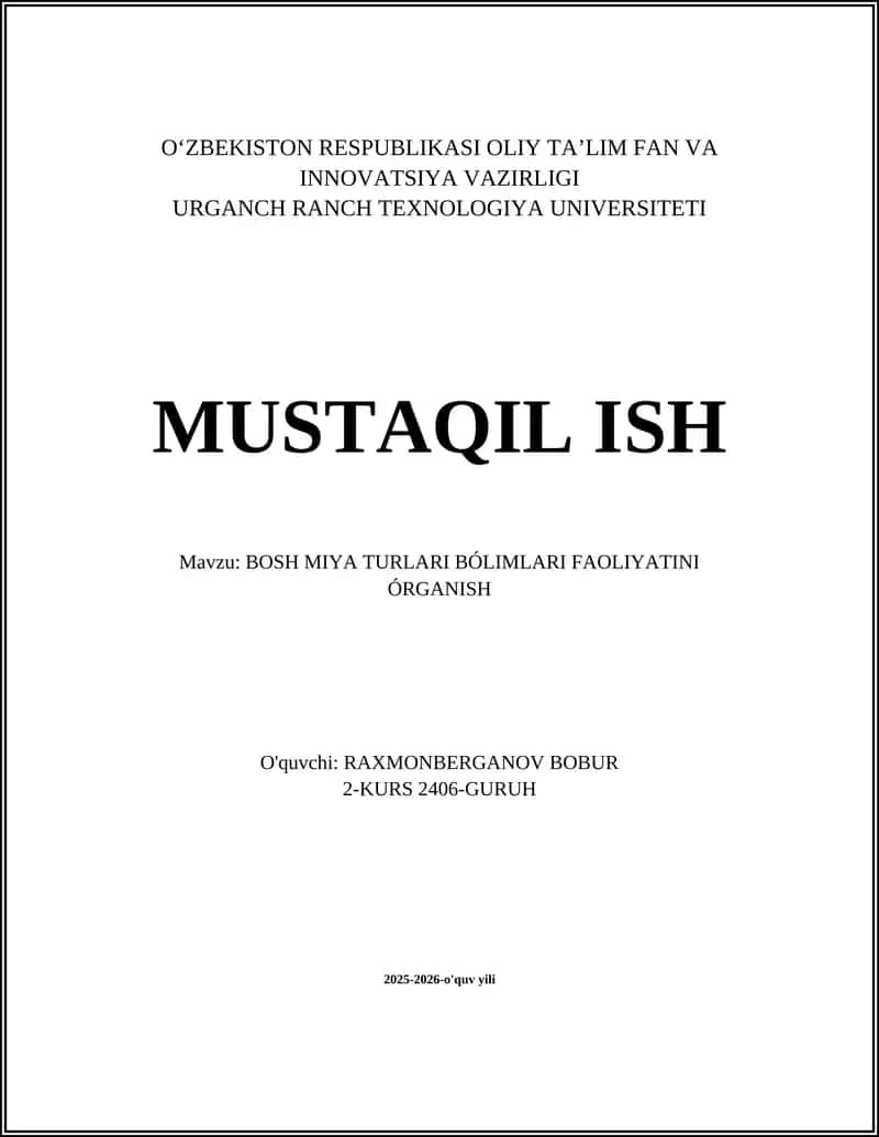 Bosh Miya Turlari Bólimlari Faoliyatini Órganish