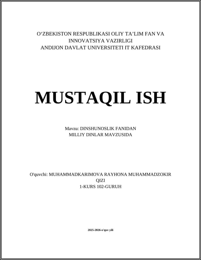 Milliy Dinlar Tarixining Umumiy Xususiyatlari