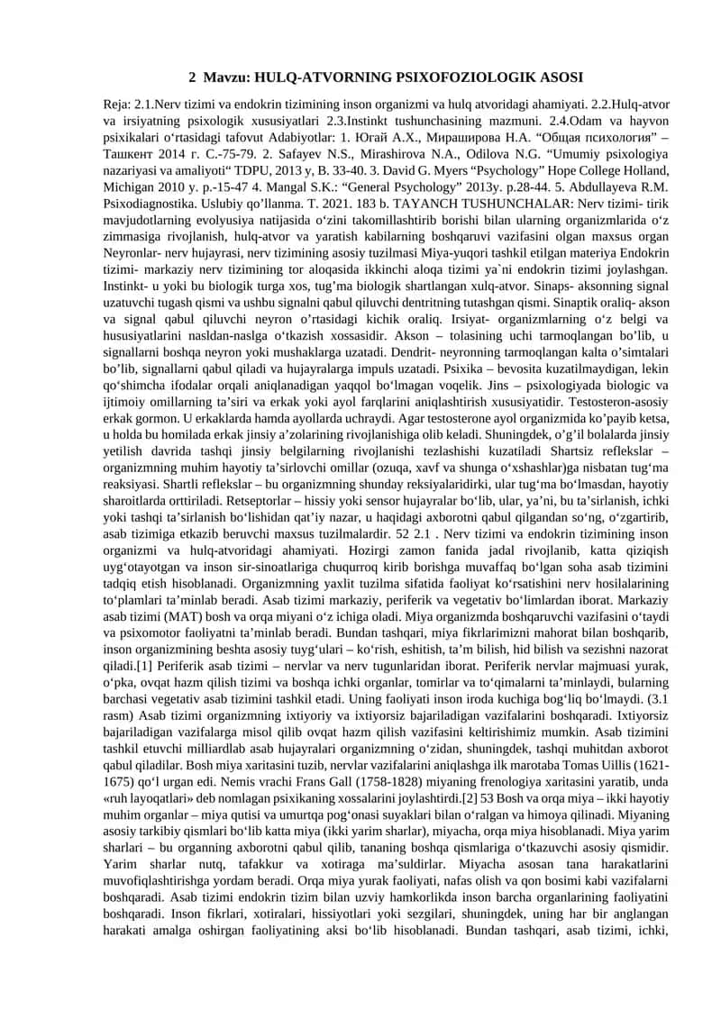 HULQ-ATVORNING PSIXOFOZIOLOGIK ASOSI