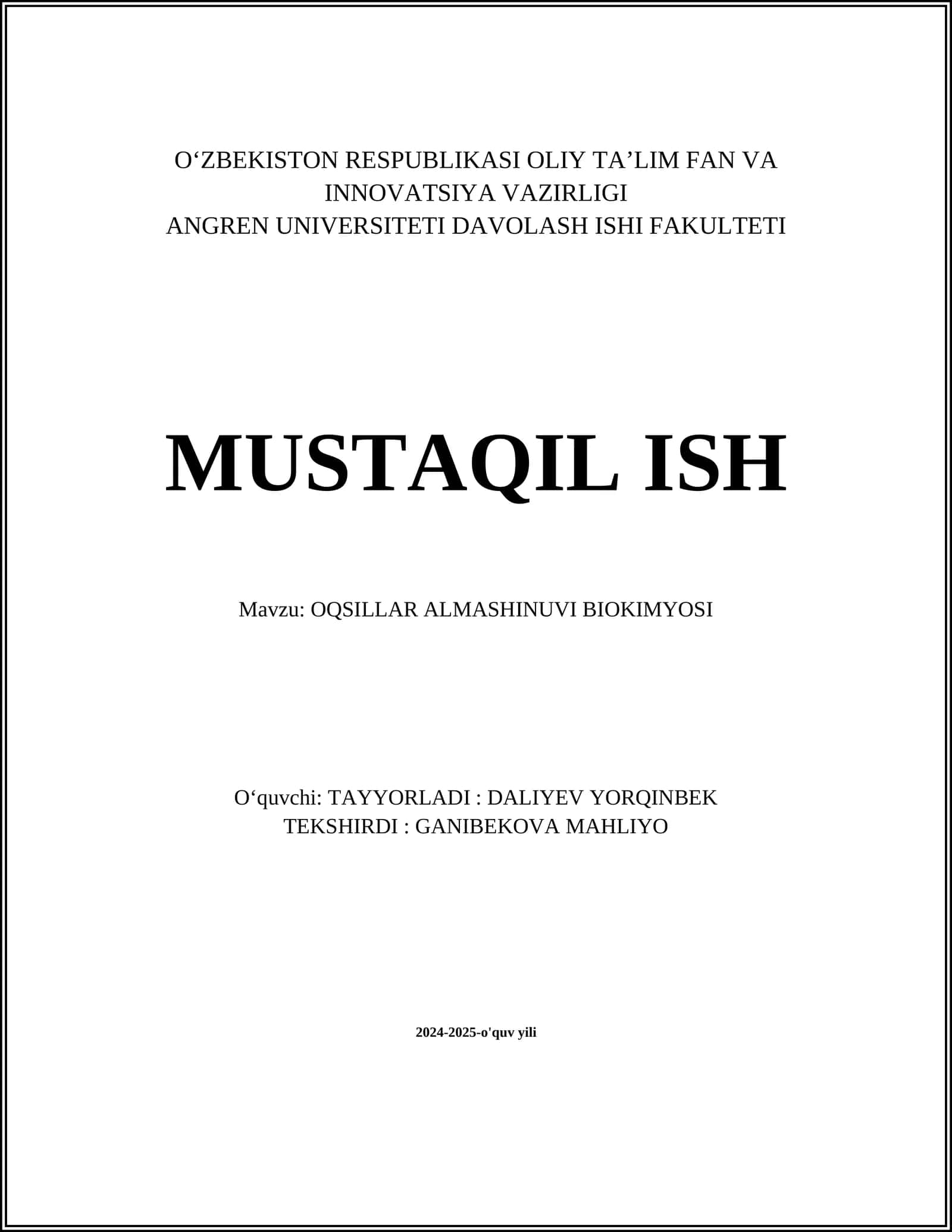 OQSILLAR ALMASHINUVI BIOKIMYOSI