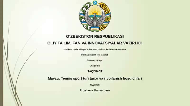 Tennis sport turi tarixi va rivojlanish bosqichlari