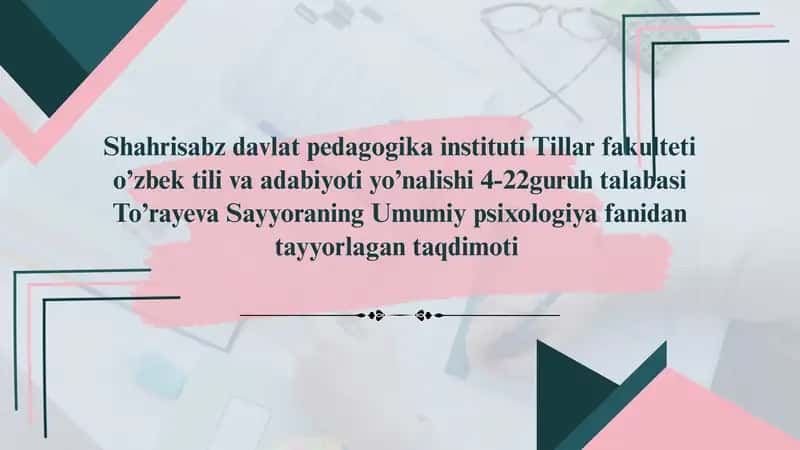 Umumiy psixologiya fanidan ta'lim