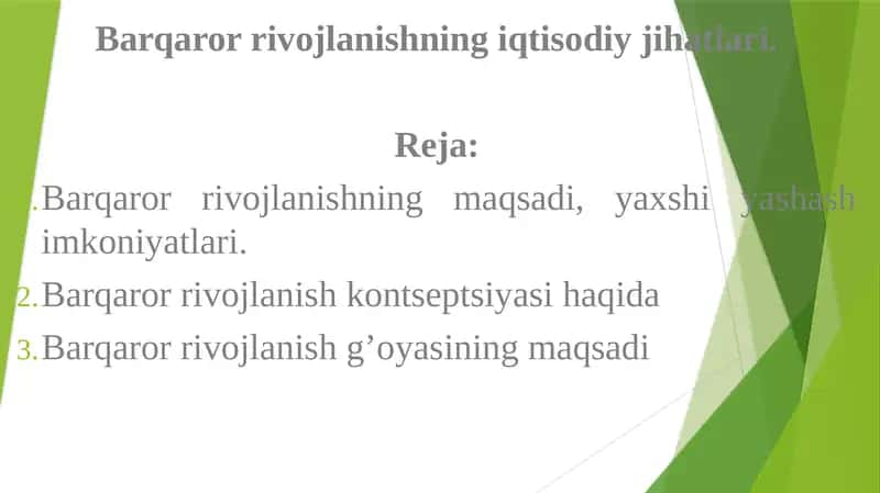Barqaror rivojlanishning iqtisodiy jihatlari