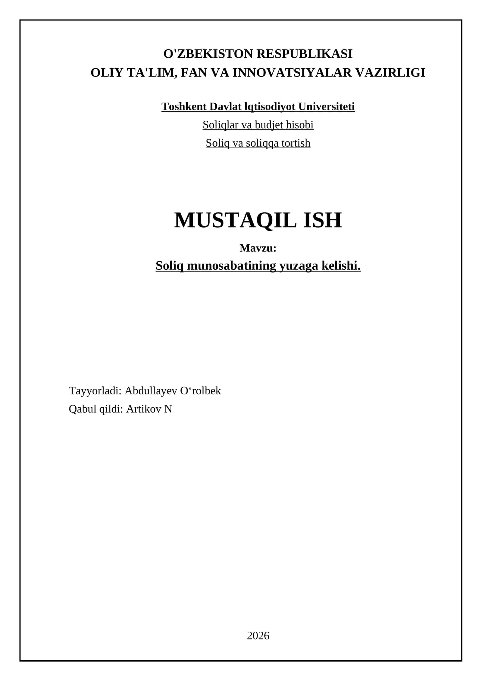 Soliq munosabatining yuzaga kelishi