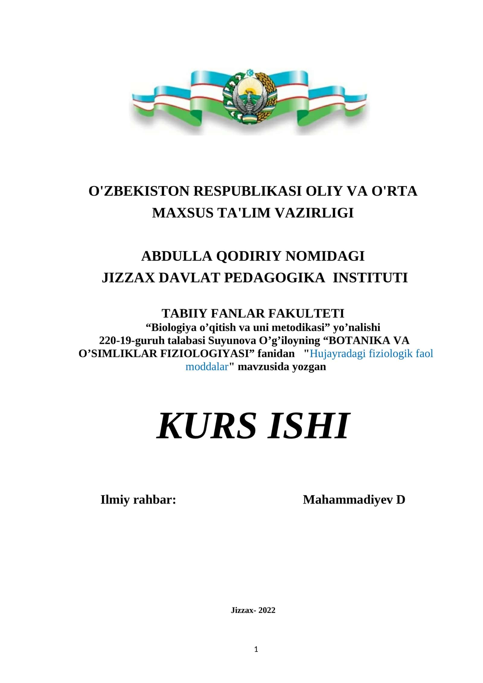 HUJAYRADAGI FIZIOLOGIK FAOL MODDALAR