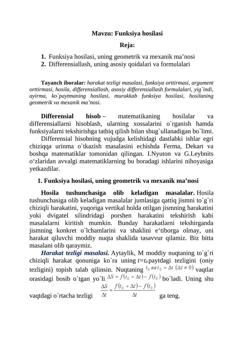 Funksiya hosilasi