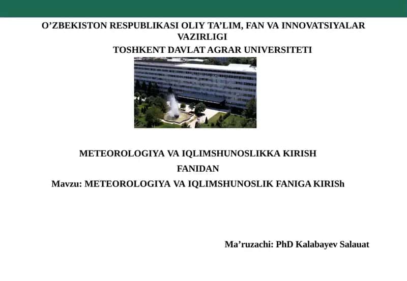 METEOROLOGIYA VA IQLIM SHUNOSLIK FANIGA KIRISH