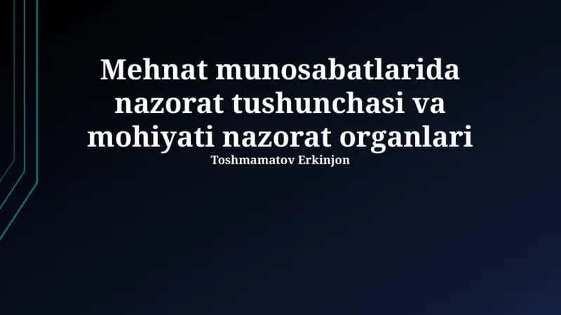 Mehnat munosabatlarida nazorat tushunchasi va mohiyati nazorat organlari