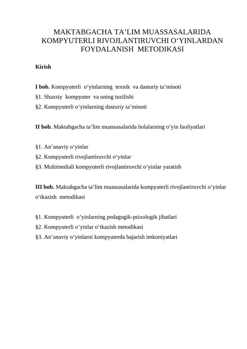 MAKTABGACHA TA’LIM MUASSASALARIDA KOMPYUTERLI RIVOJLANTIRUVCHI O‘YINLARDAN FOYDALANISH METODIKASI