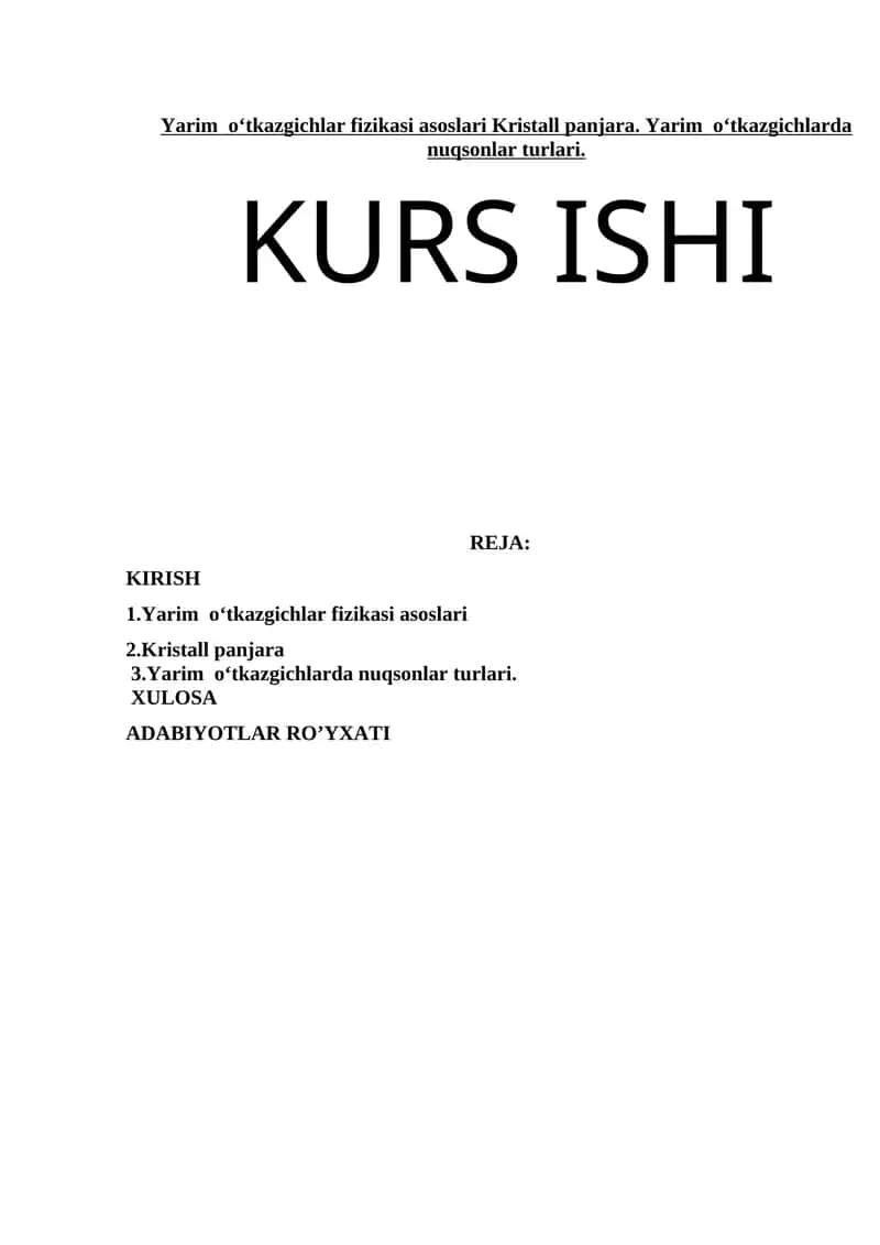 Yarim o‘tkazgichlar fizikasi asoslari
