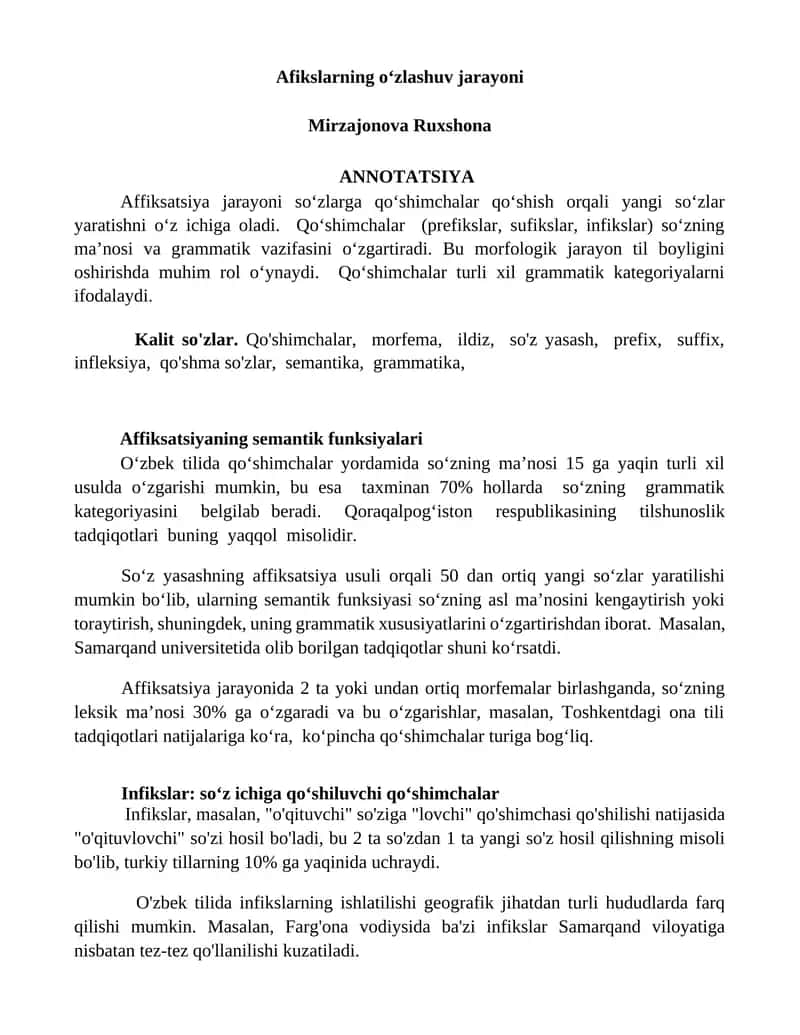 Affiksatsiya jarayoni