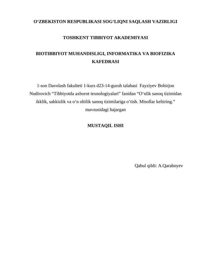 Tibbiyotda axborot texnologiyalari