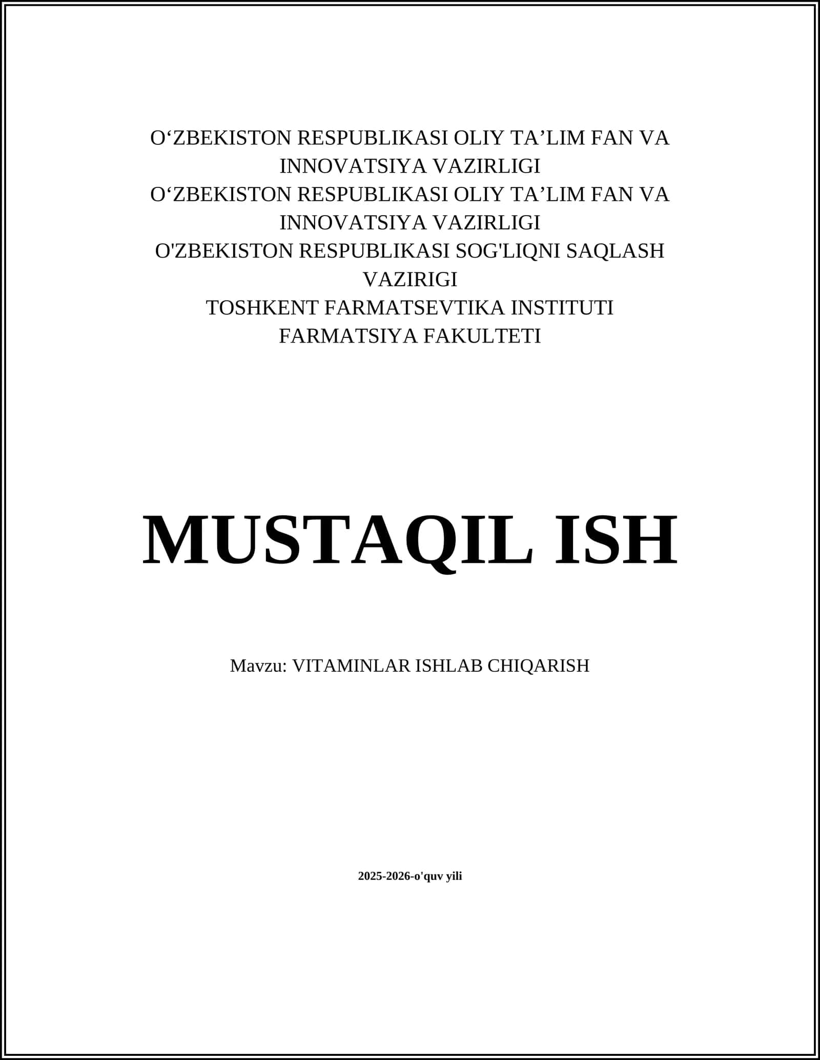 VITAMINLAR ISHLAB CHIQARISH