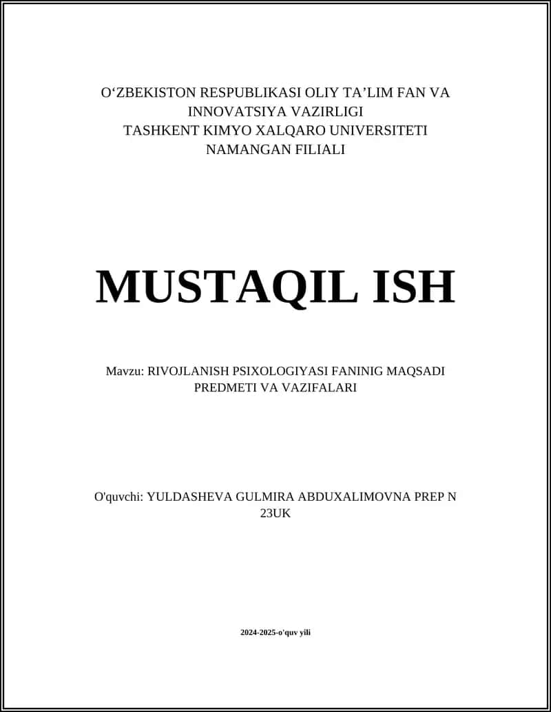 Rivojlanish psixologiyasi fanini o'rganamiz