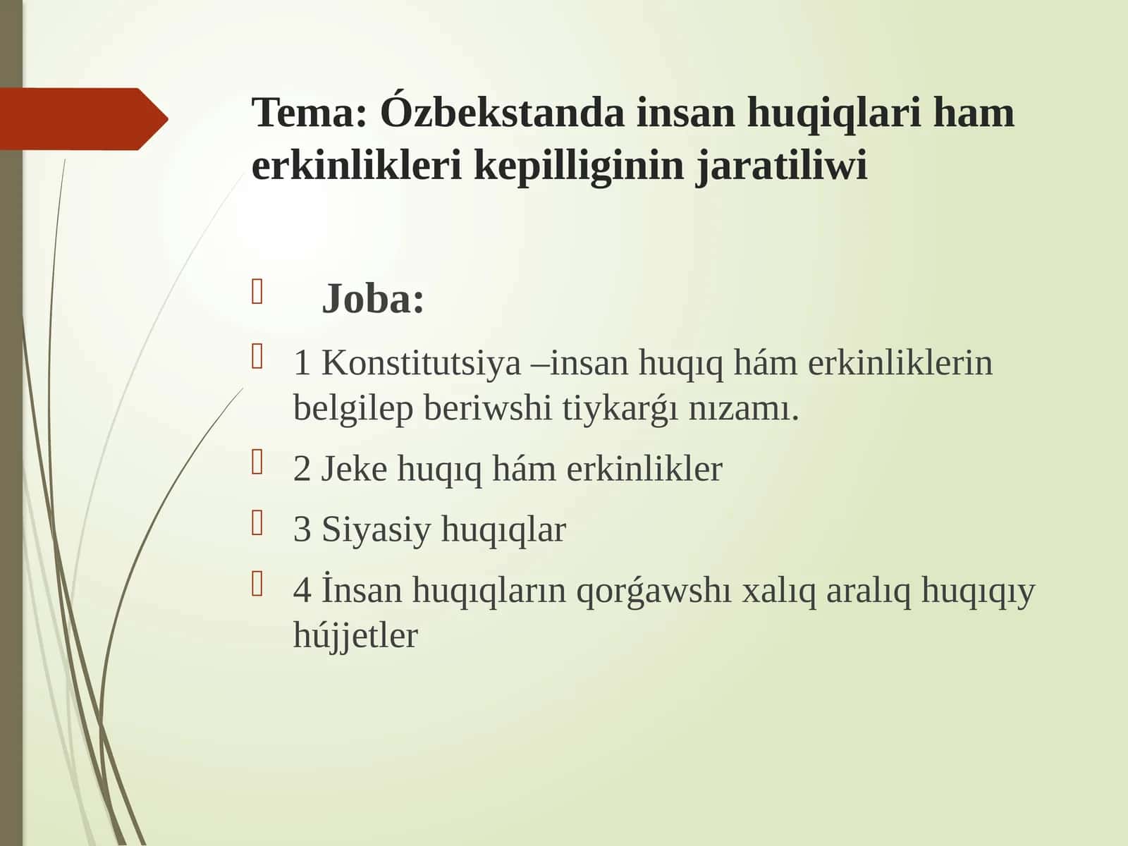 Ózbekstanda insan huqiqlari ham erkinlikleri kepilliginin jaratiliwi