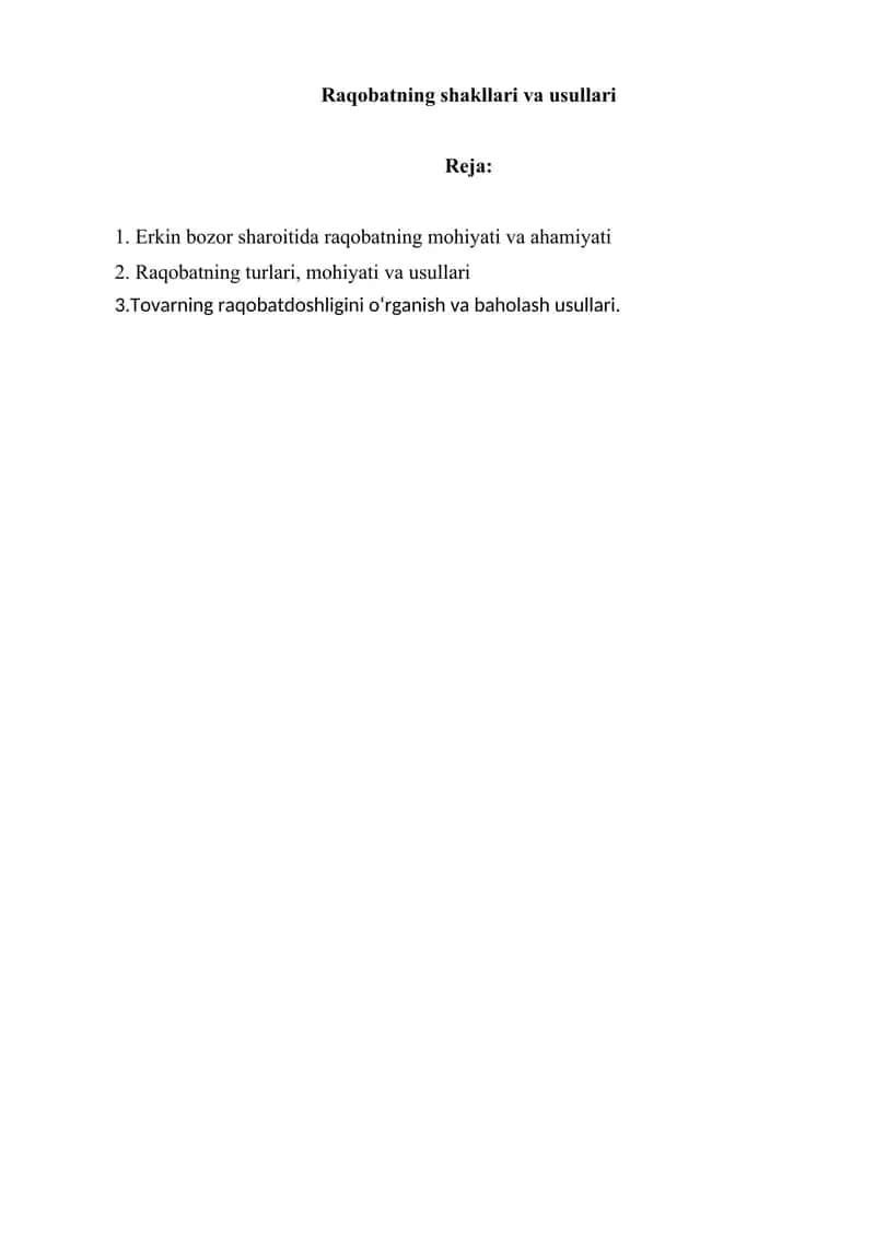 Raqobatning shakllari va usullari