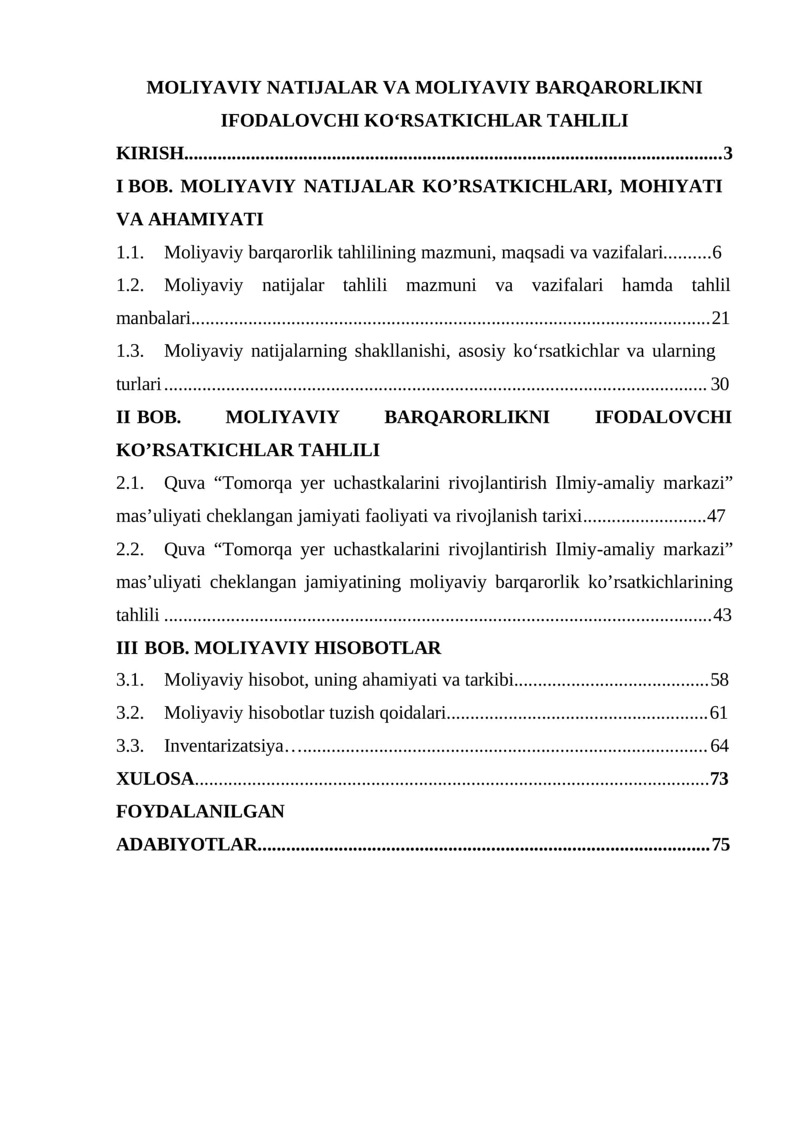 MОLIYАVIY NАTIJАLАR VА MОLIYАVIY BАRQАRОRLIKNI IFОDАLОVСHI KО‘RSАTKIСHLАR TАHLILI