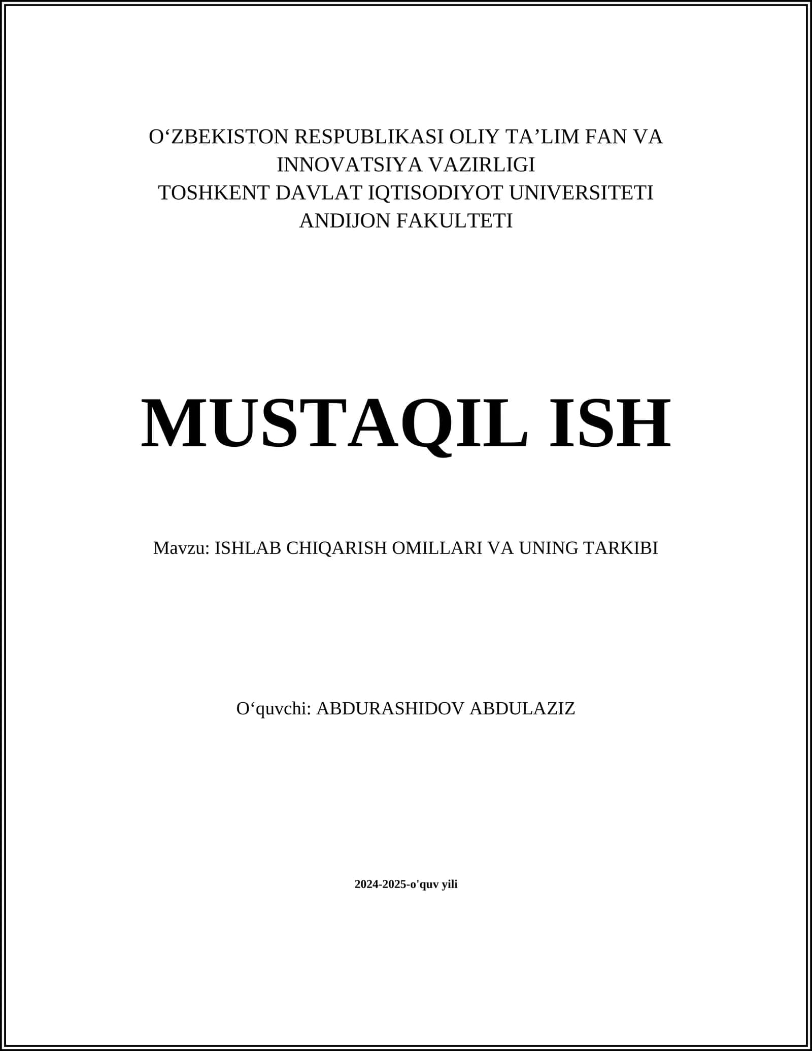 ISHLAB CHIQARISH OMILLARI VA UNING TARKIBI