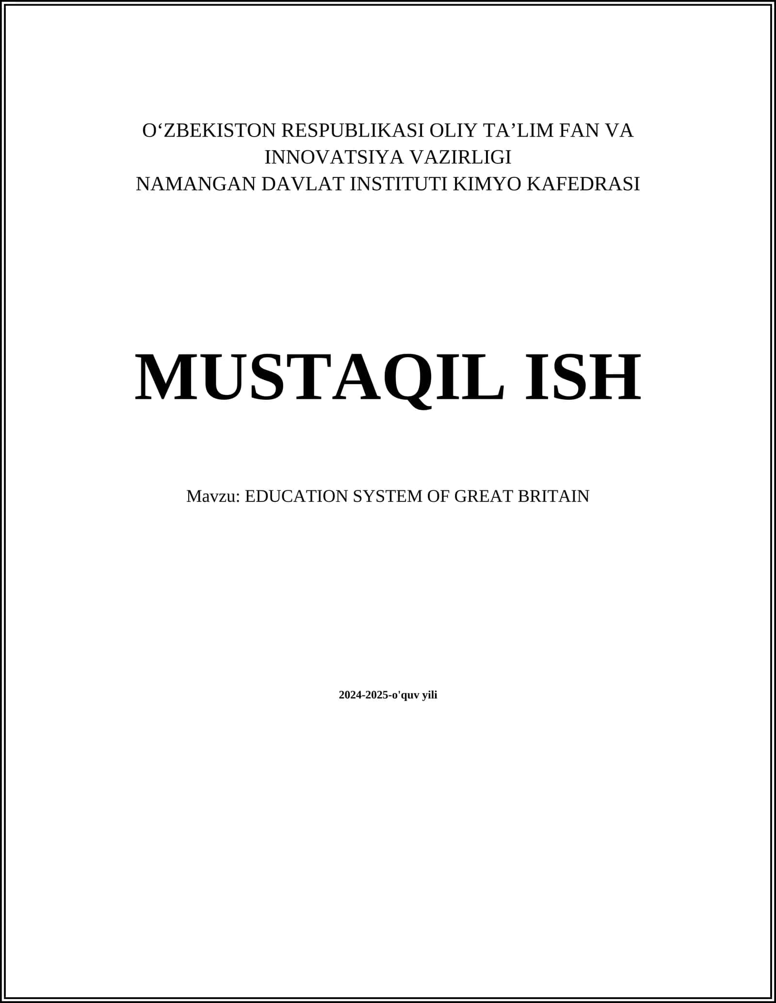 EDUCATION SYSTEM OF GREAT BRITAIN