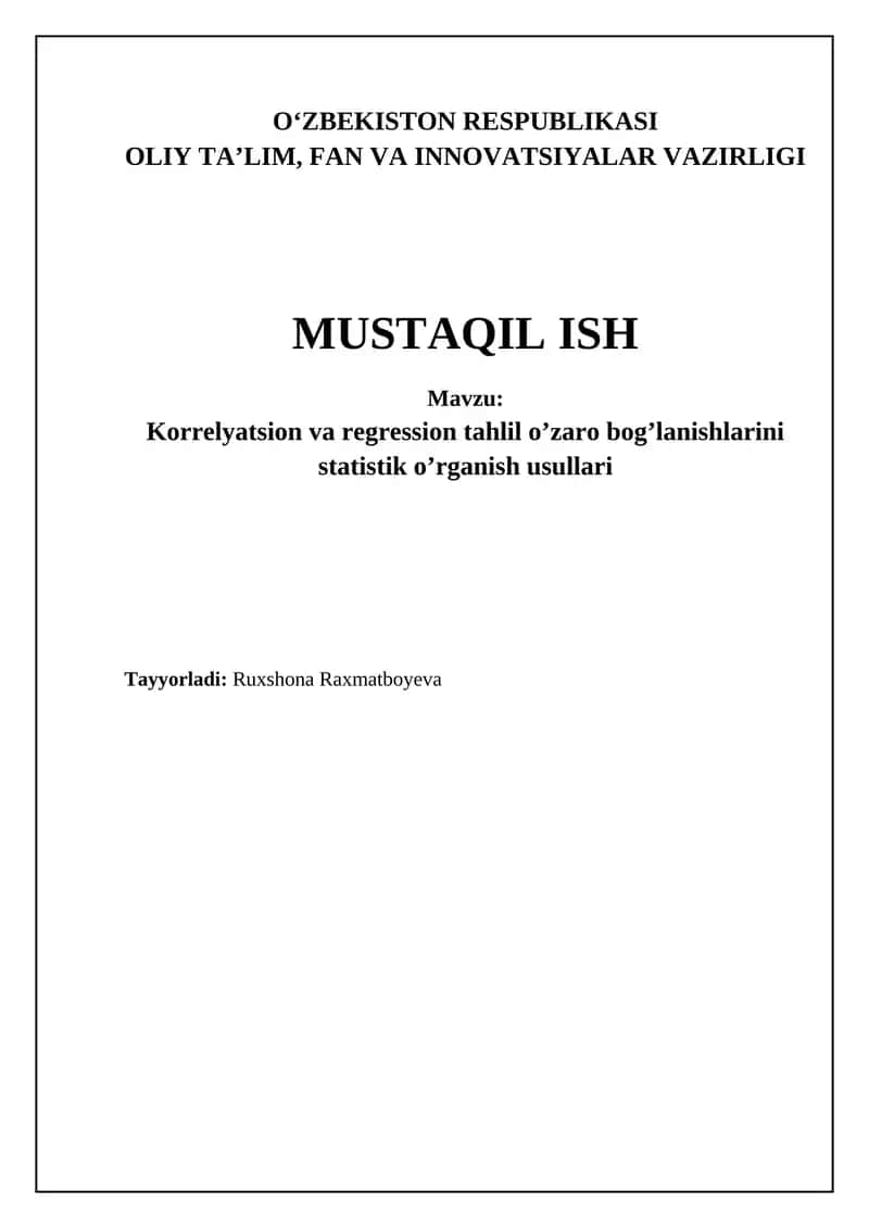 Korrelyatsiya va regressiya tahlili