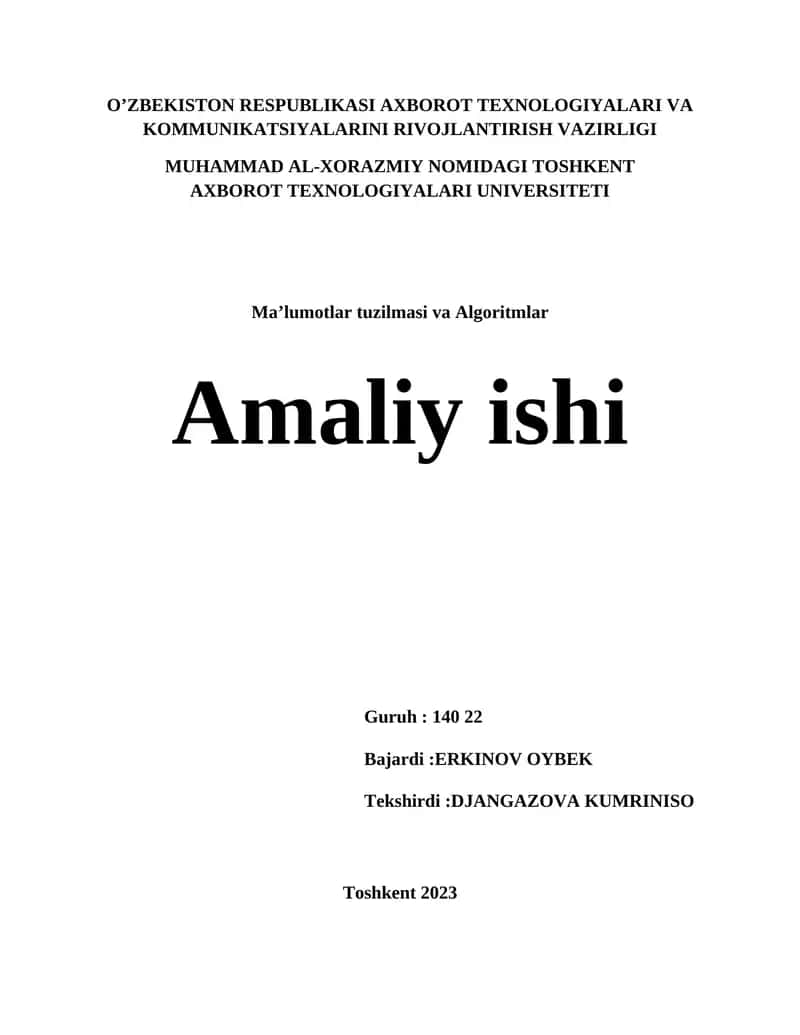 Ma’lumotlar tuzilmasi va Algoritmlar