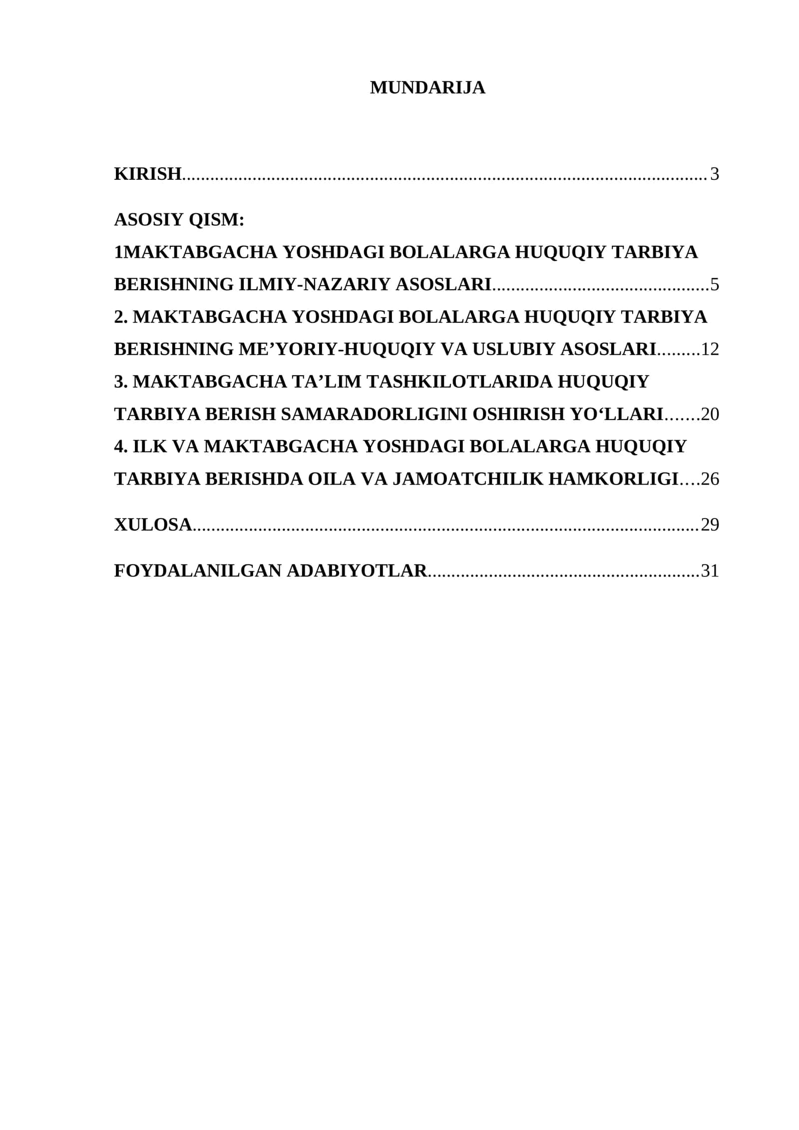 Ilk va maktabgacha yoshdagi bolalarga huquqiy tarbiya berishning mazmuni, shakl, metod va vositalari