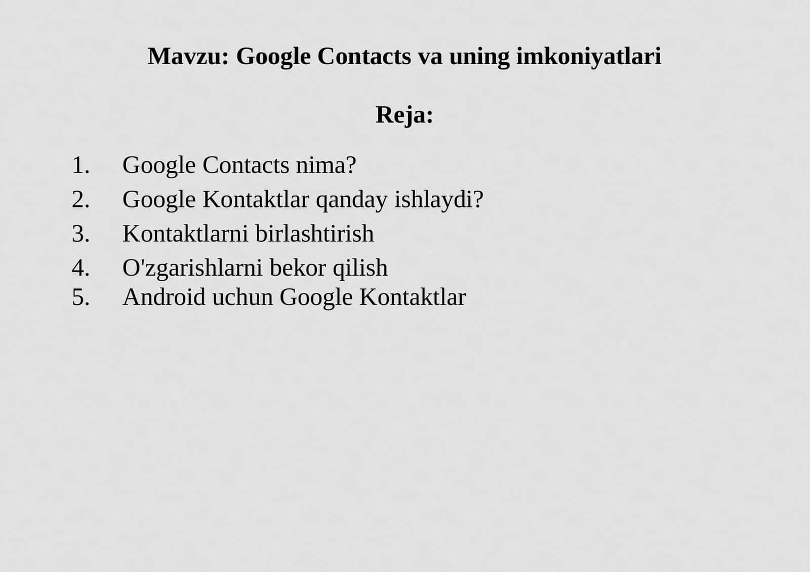 Google Contacts va uning imkoniyatlari