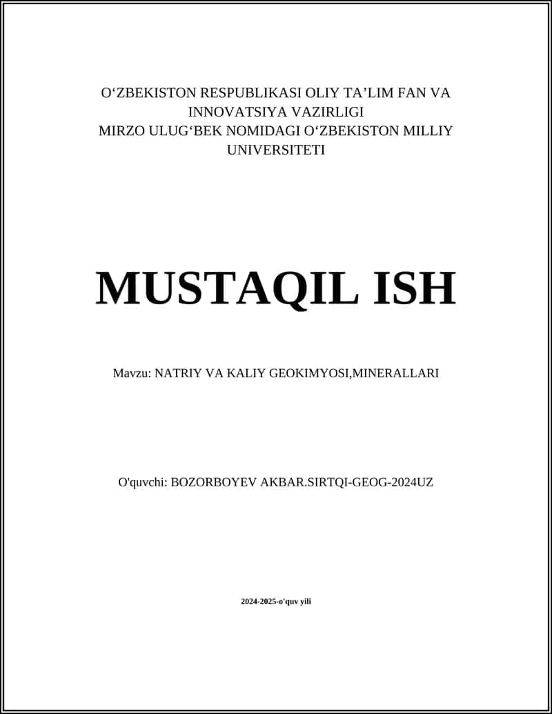 NATRIY VA KALIY GEOKIMYOSI, MINERALLARI