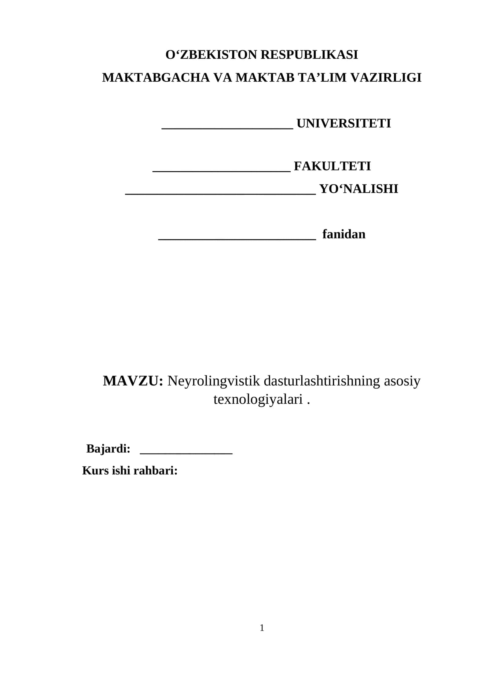 Neyrolingvistik dasturlashtirishning asosiy texnologiyalari .