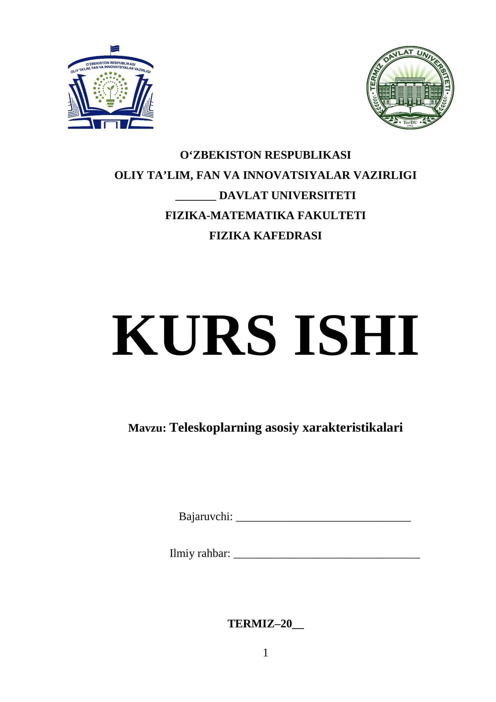 Teleskoplarning asosiy xarakteristikalari