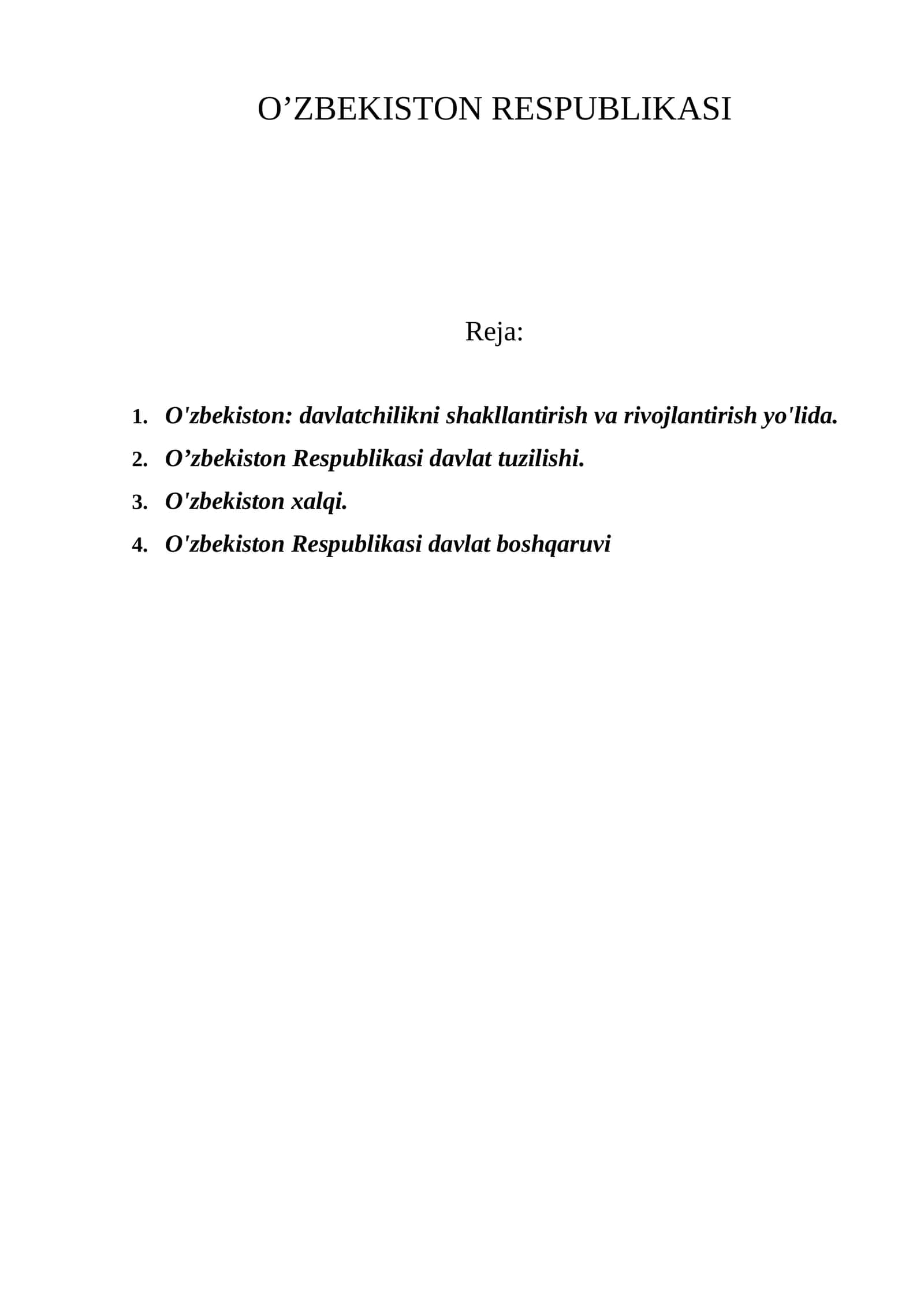 O'zbekiston Respublikasi davlat tuzilishi