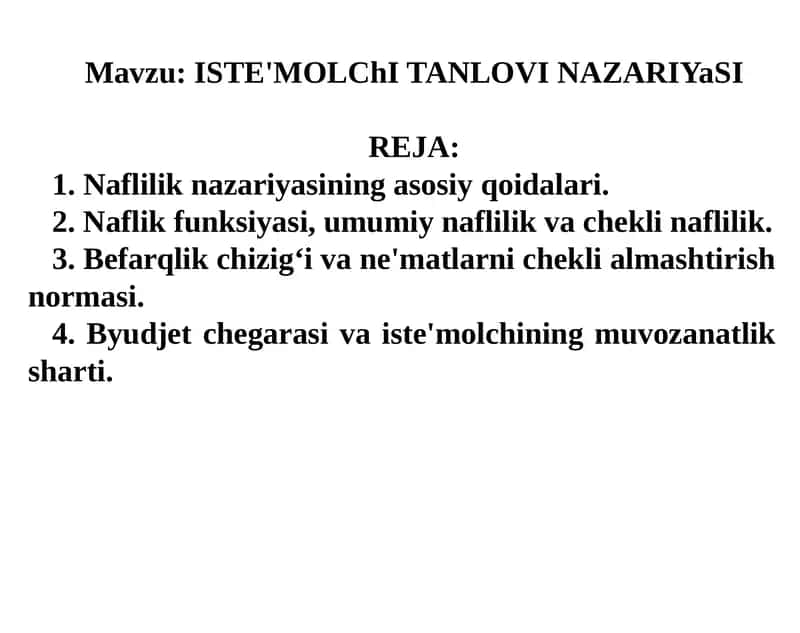 ISTE'MOLChITANLOVINAZARIYaSI