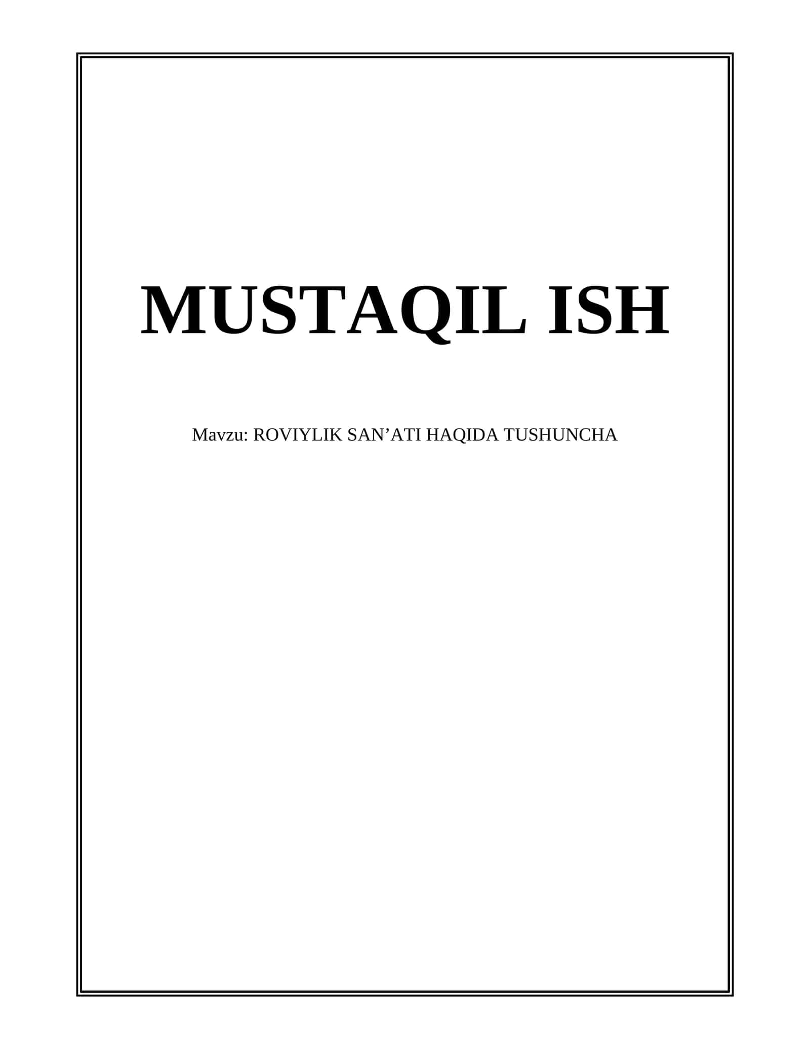 ROVIYLIK SAN’ATI HAQIDA TUSHUNCHA