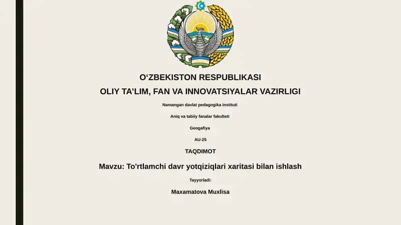 To'rtlamchi davr yotqiziqlari xaritasi bilan ishlash