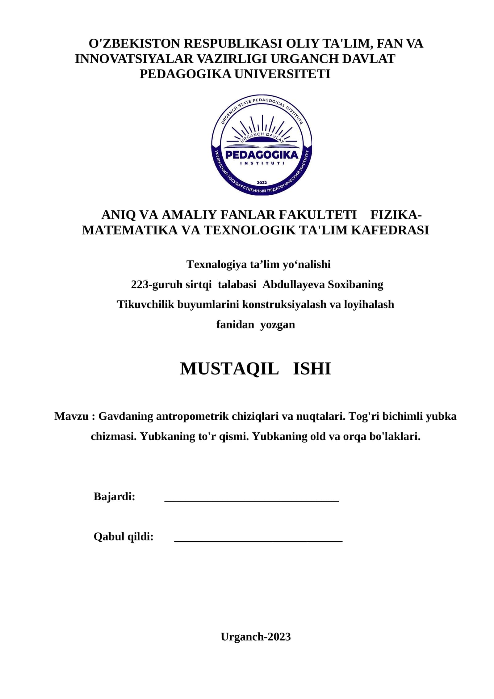 Gavdaning antropometrik chiziqlari va nuqtalari
