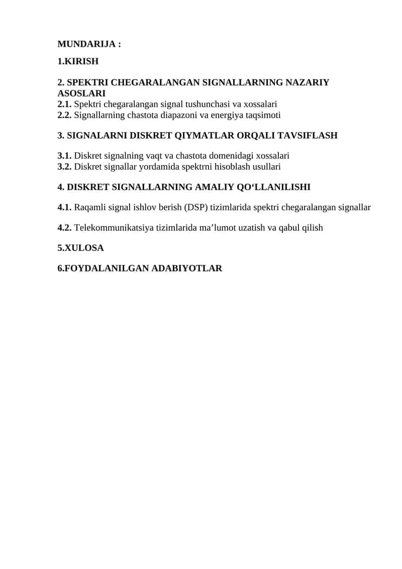 Spektri chegaralangan signallarning tavsifi