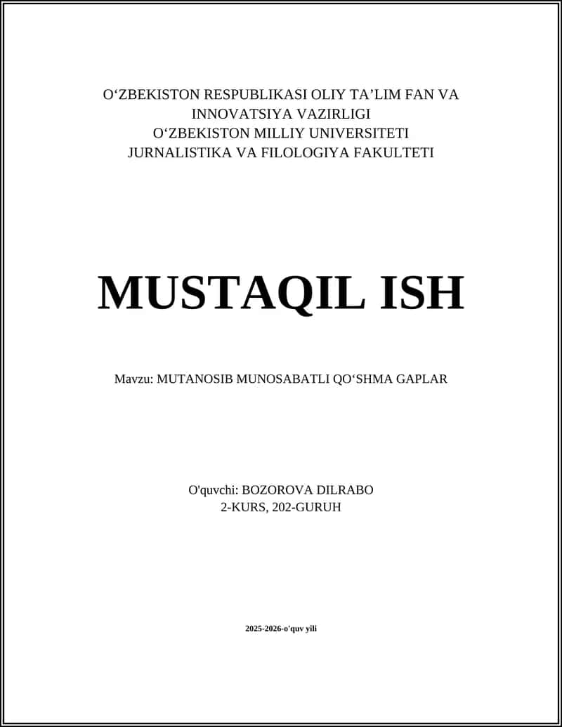 MUTANOSIB MUNOSABATLI QO'SHMA GAPLAR