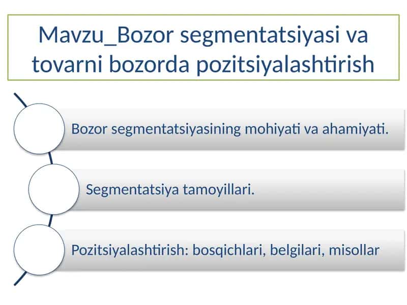 Bozorsegmentatsiyasi va tovarni bozorda pozitsiyalashtirish