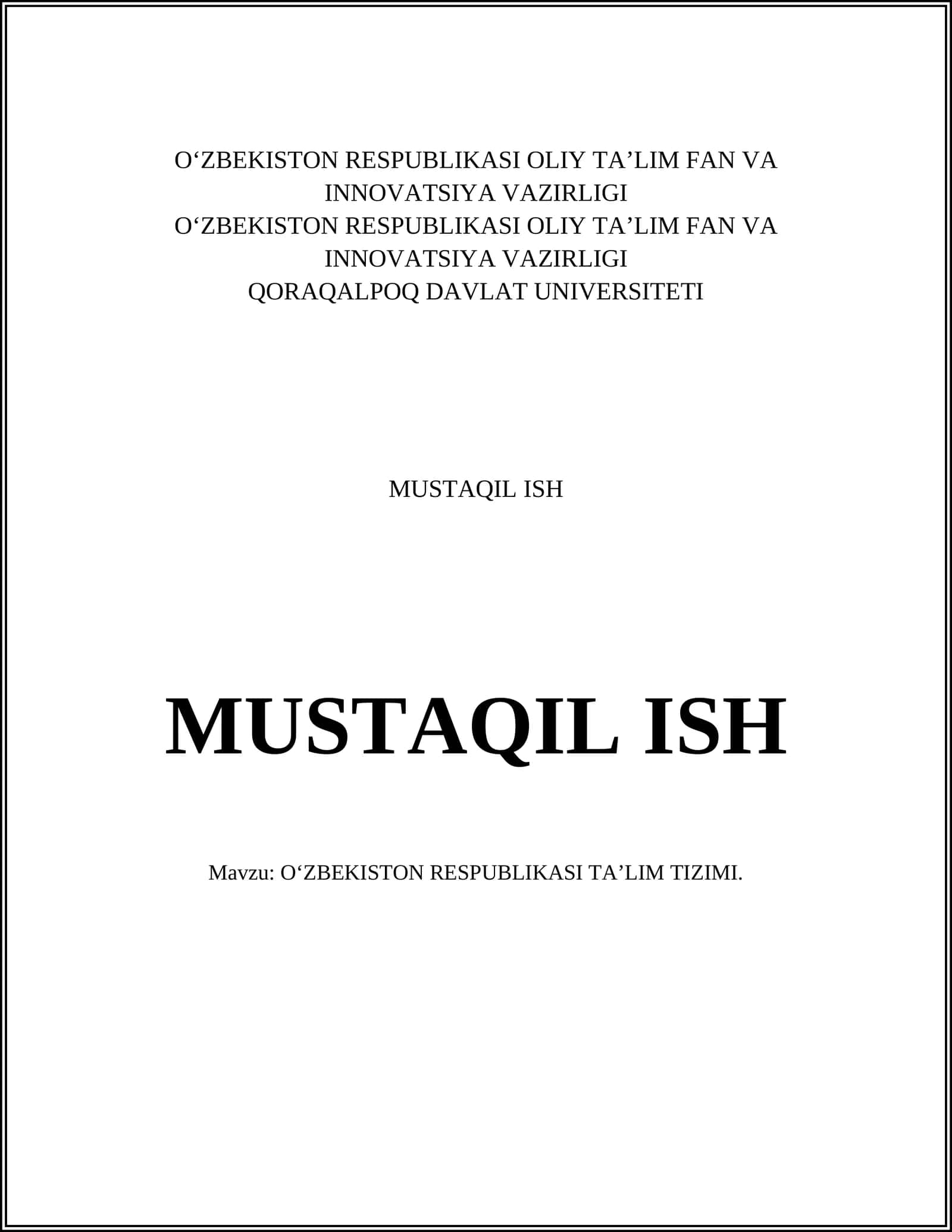 O‘zbekiston Respublikasi Ta’lim Tizimi