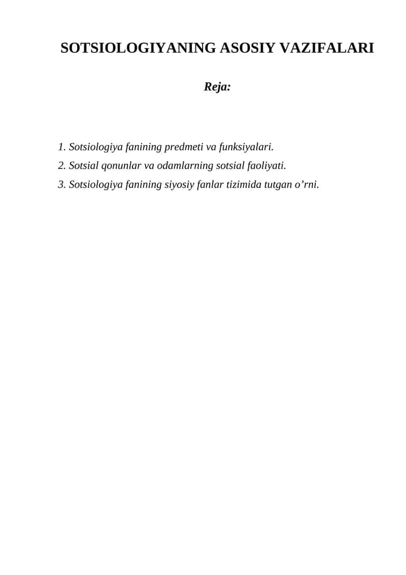 Sotsiologiya fanining asosiy vazifalari