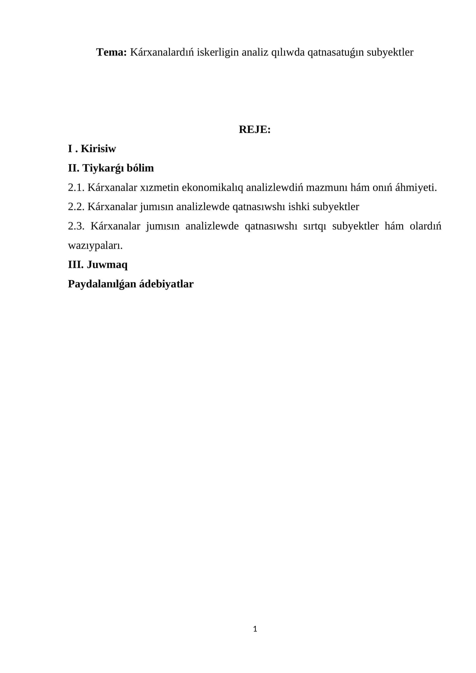Kárxanalardıń iskerligin analiz qılıwda qatnasatuǵın subyektler