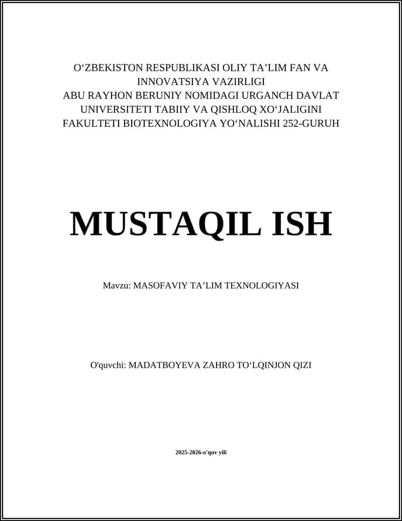 MASOFAVIY TA’LIM TEXNOLOGIYASI