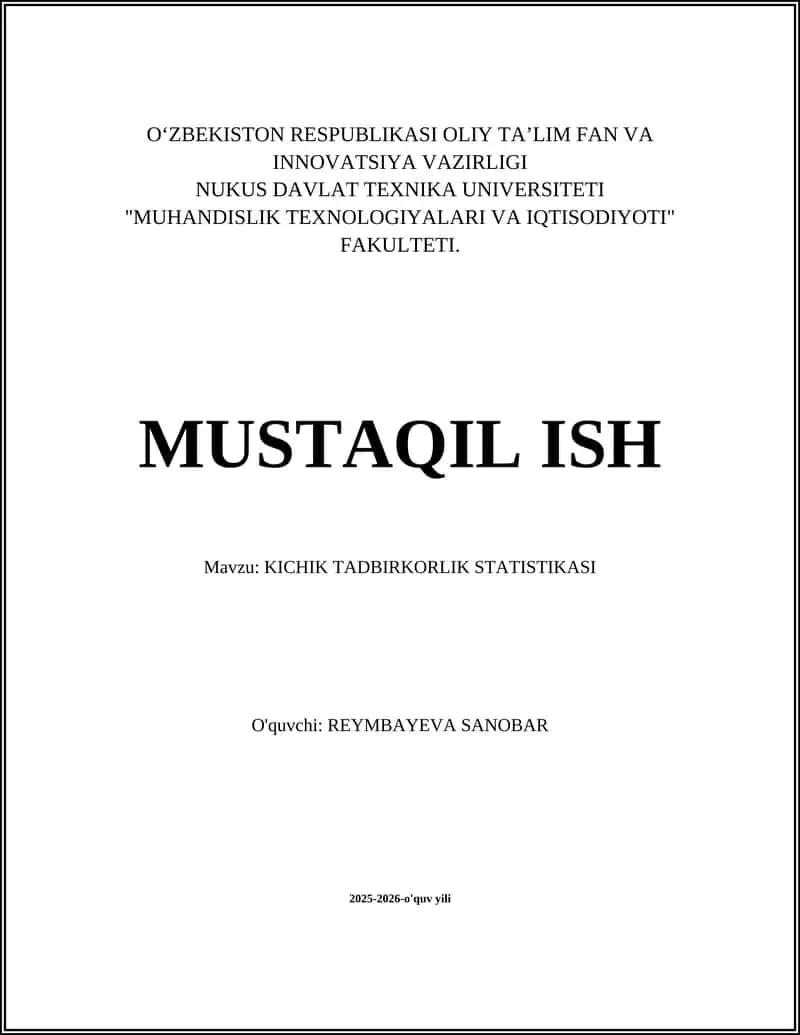 KICHIK TADBIRKORLIK STATISTIKASI