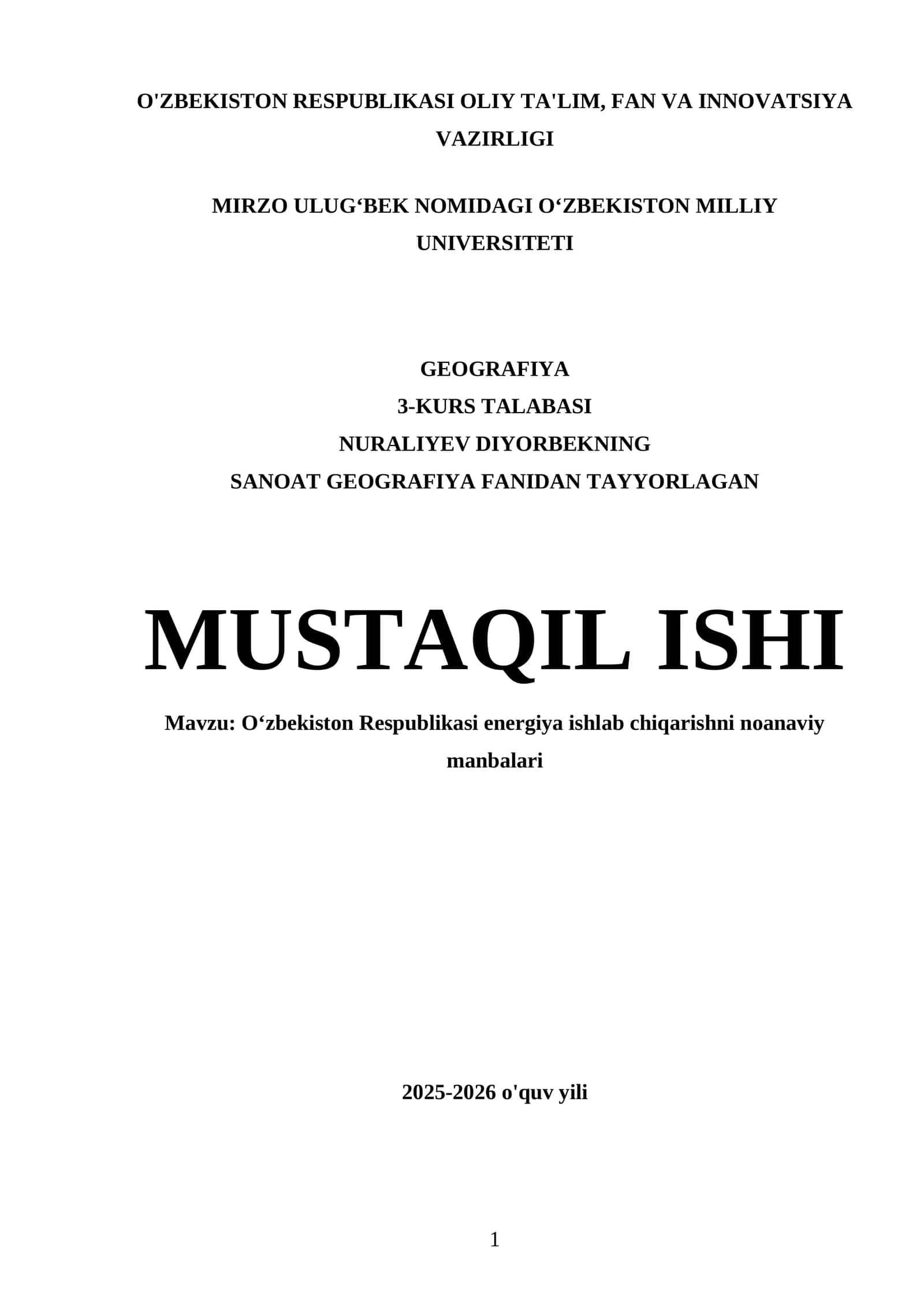 Oʻzbekiston Respublikasi energiya ishlab chiqarishni noanaviy manbalari